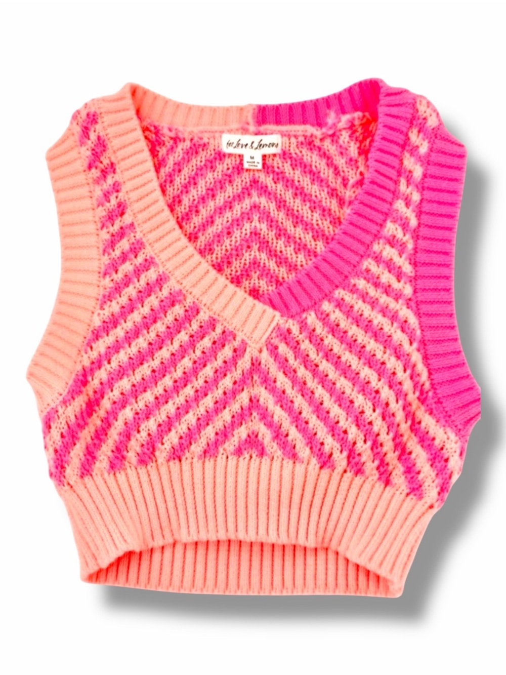 For Love & Lemons Cropped Knit Vest Size Medium Chevron Vibrant Festival Top